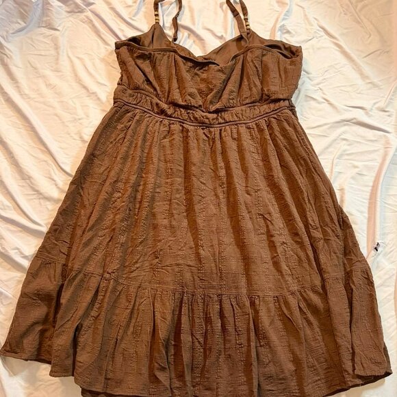 Torrid PLUS SIZE 4 Brown Textured Cotton Tiered Sleeveless Lined Midi Dress - Picture 7 of 14